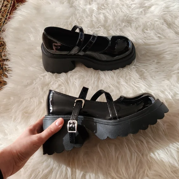 Black Faux Leather Platform Shoes - Picture 13 of 13